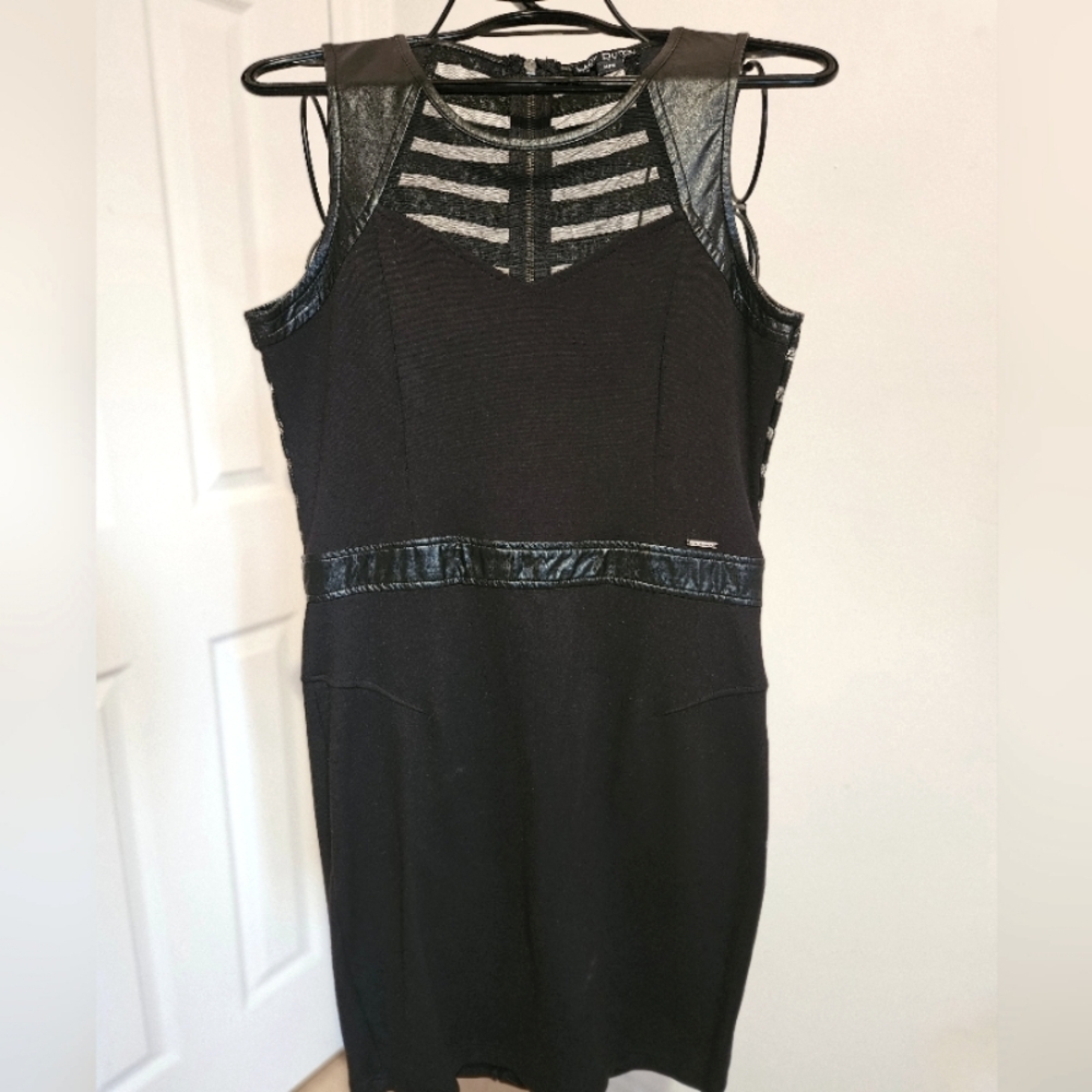 Faux Leather And Mesh Sleeveless Dress